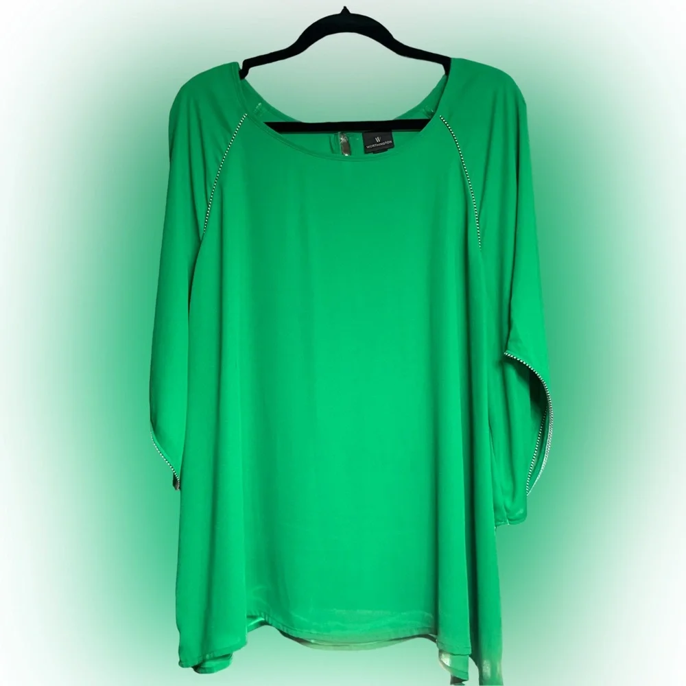 WORTHINGTON EMERALD GREEN DRAPED SLEEVE BLOUSE • SIZE XXL